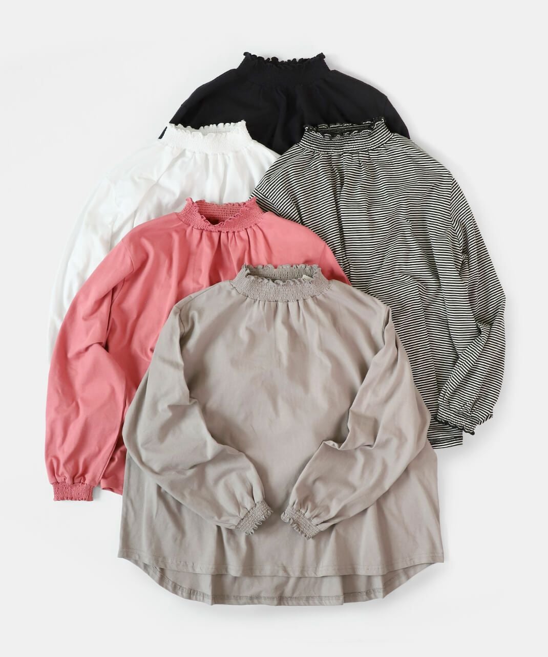 20%off】mumokuteki1枚でもインナーでも着られるシャーリングネック