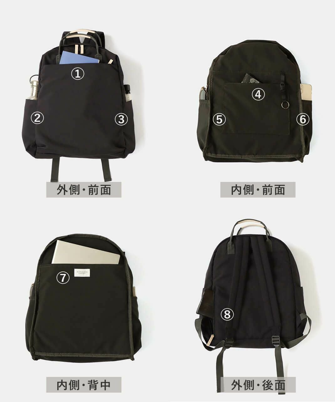 mumokuteki撥水加工軽くて多収納な8ポケットリュック | mumokuteki