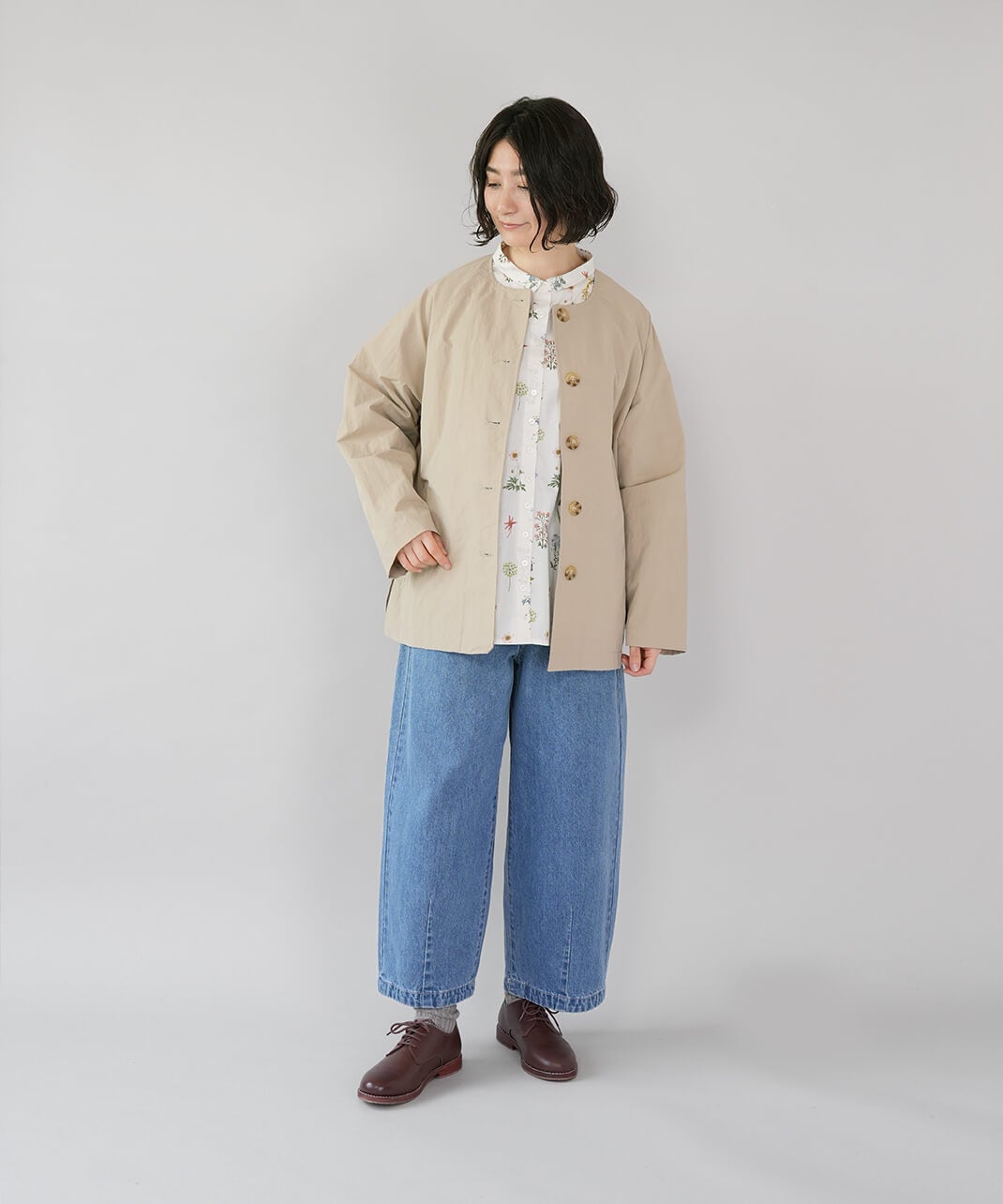 mumokuteki撥水加工ナイロンのノーカラージャケット | mumokuteki
