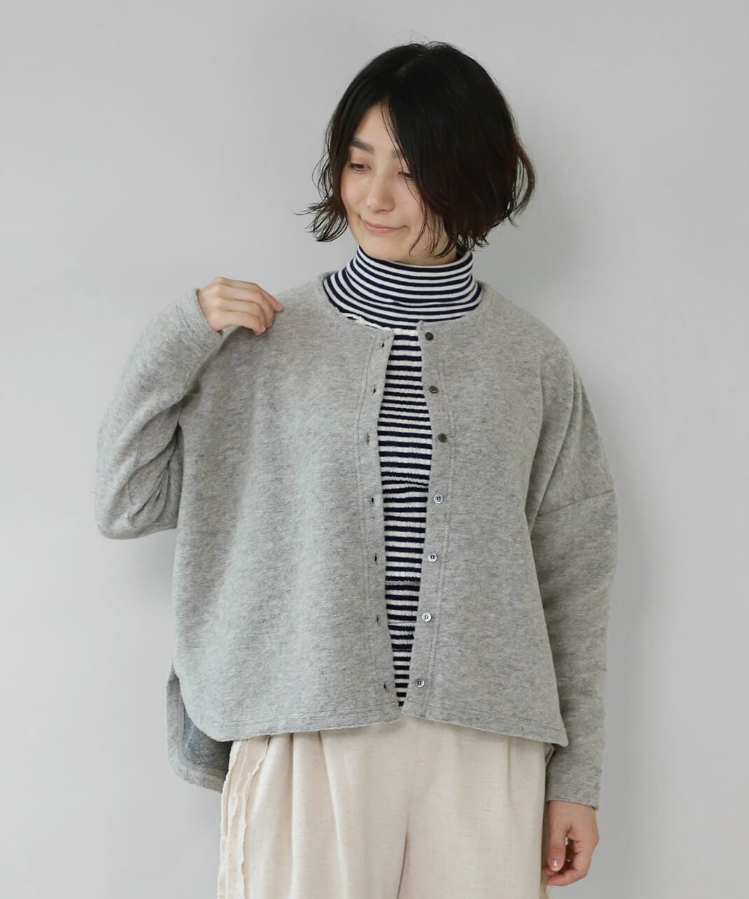 20%off】mumokuteki上質なスライバーニットのワイドカーディガン