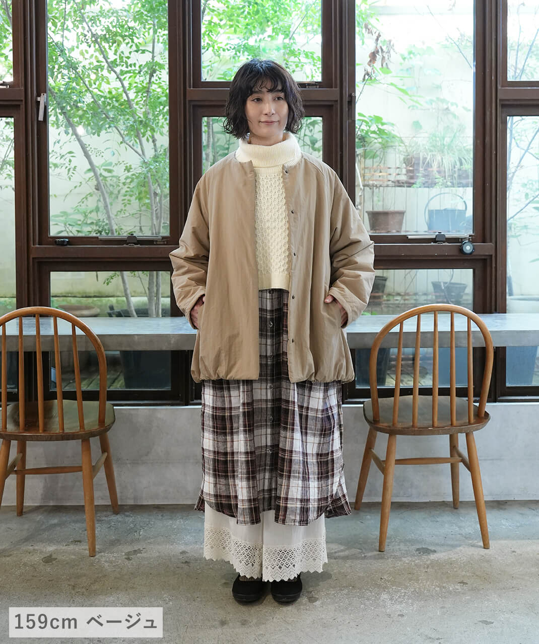 mumokuteki軽くてあたたかい中綿入りノーカラーコート | mumokuteki