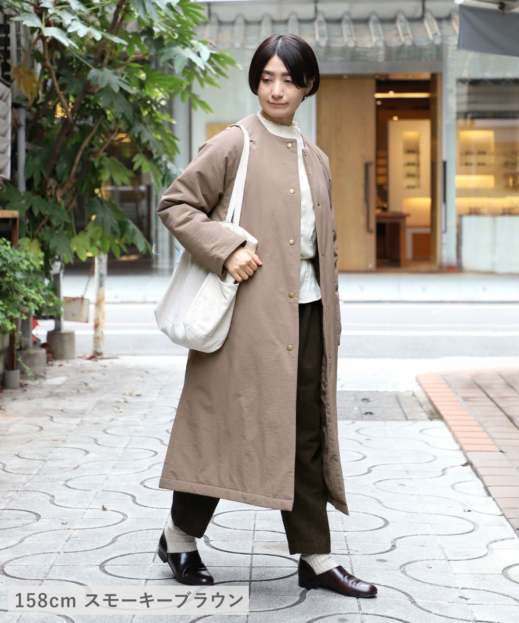 mumokuteki軽くて暖かい中綿入りノーカラーロングコート mumokuteki軽くて暖かい中綿入りノーカラーロングコート
