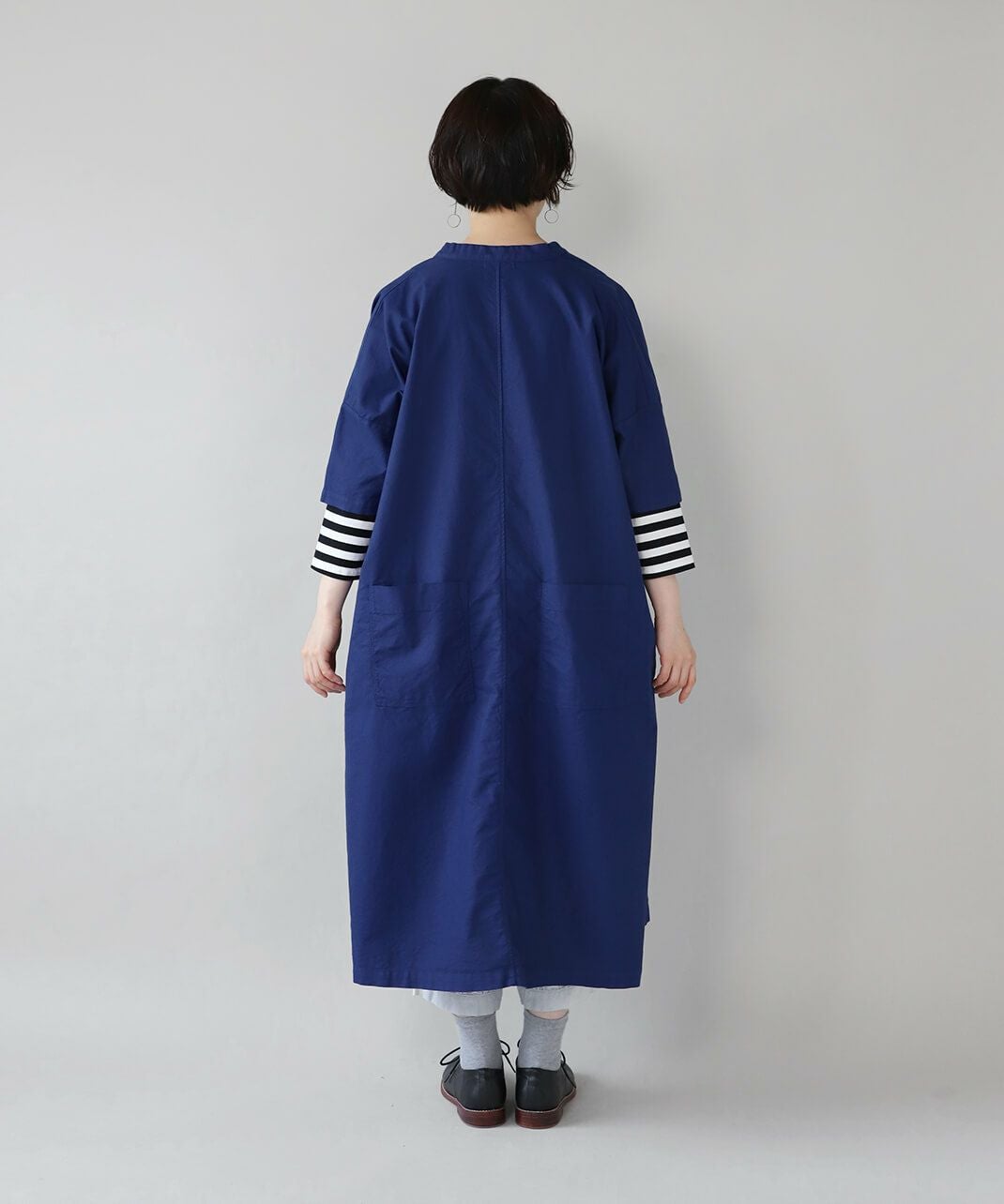 MHL タフオックスロングシャツワンピース 紺 1 綿100% プレミアムオックスフォードシャツワンピース/ネイビー | Factelier