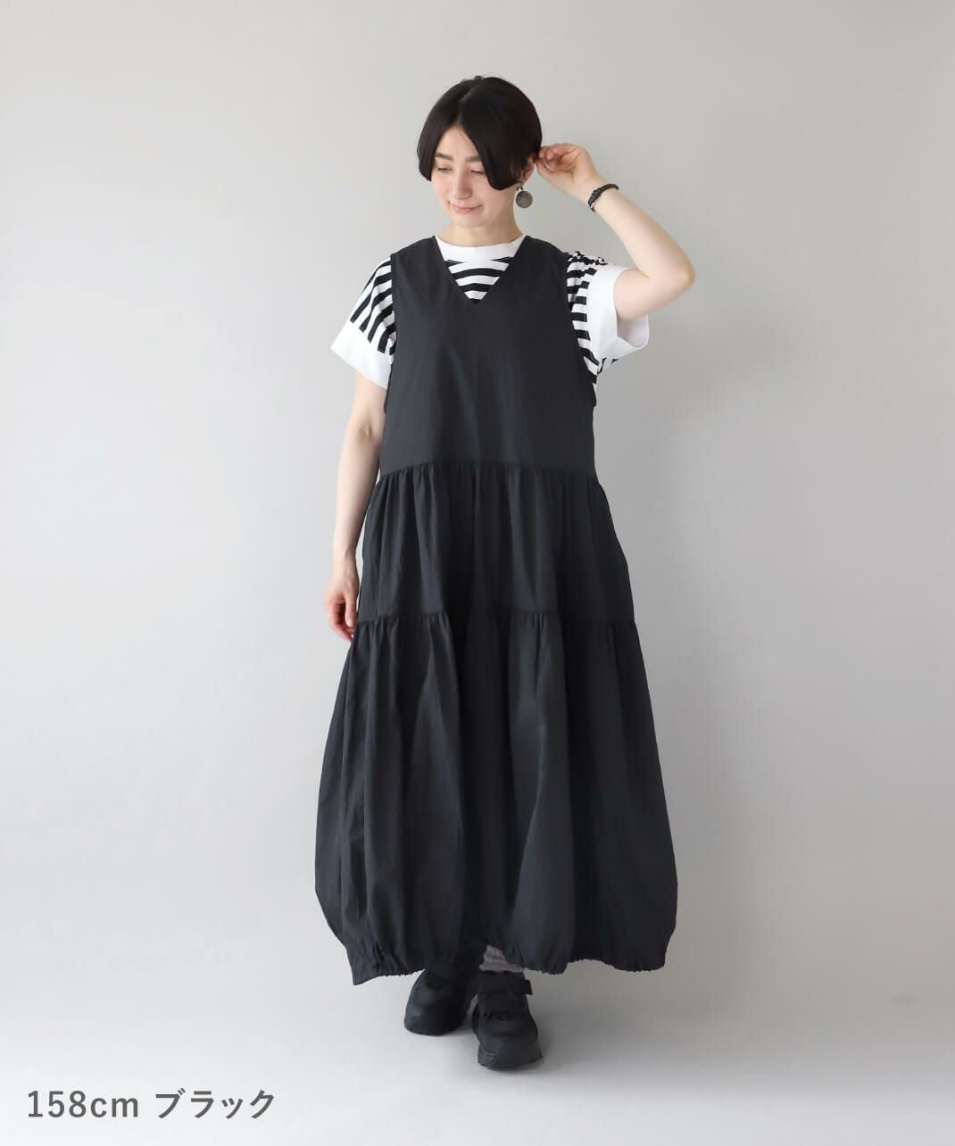 mumokutekiイージーケアナイロン素材の2WAYバルーンワンピース