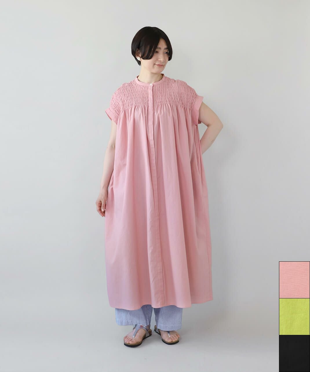 ista-ireフレンチスリーブのシャーリングワンピース | mumokuteki