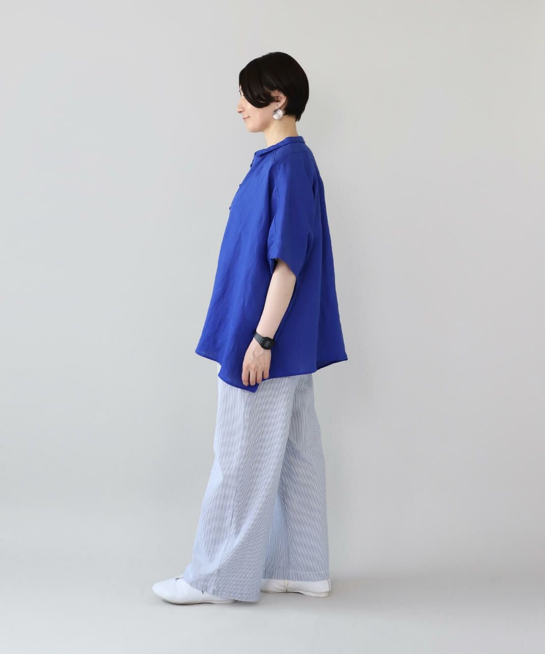 美品　Y’s for living リネン100%ブラウス　シャツ　丸襟　ヨウジ yohji yamamoto - Y's for men | 縞胸フラップ開襟 / シャツ・ブラウス