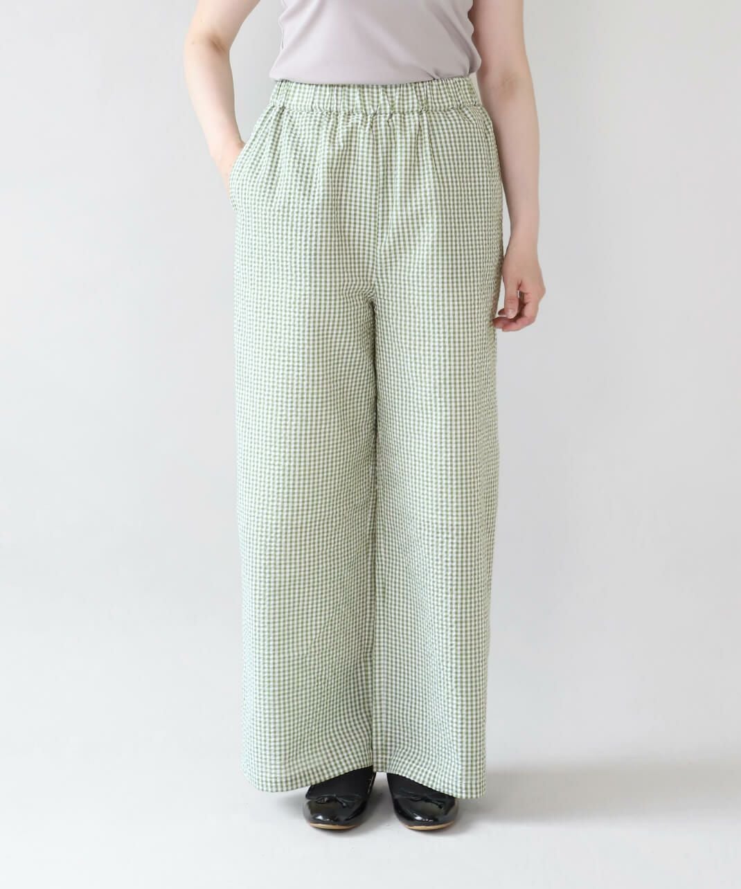 40%off】mumokutekiシアサッカーのギンガムチェックパンツ