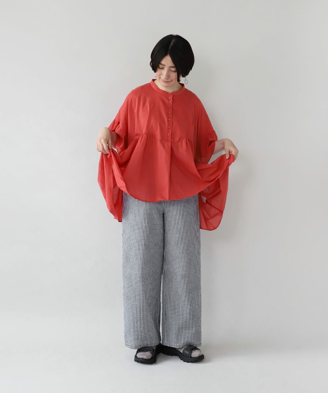 40%off】mumokutekiシアサッカーのギンガムチェックパンツ
