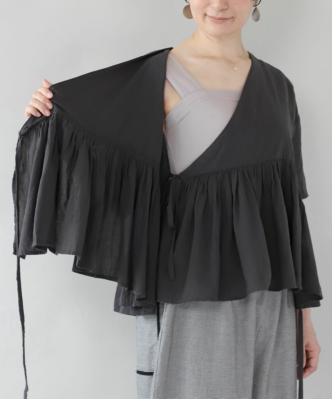 TOUJOURS トゥジュー　カシュクールブラウス　コットンボイル　ベージュ SOコットンボイルのカシュクールブラウス | mumokutekiオンラインストア