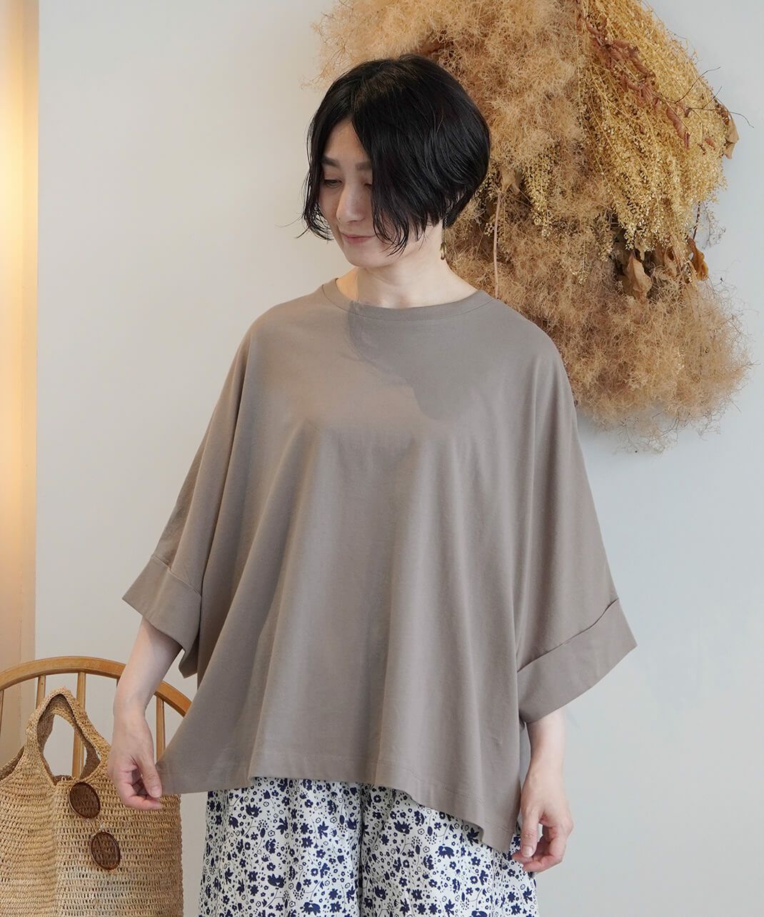 mumokuteki接触冷感＆UVカットポンチョシルエットのワイドカットソー