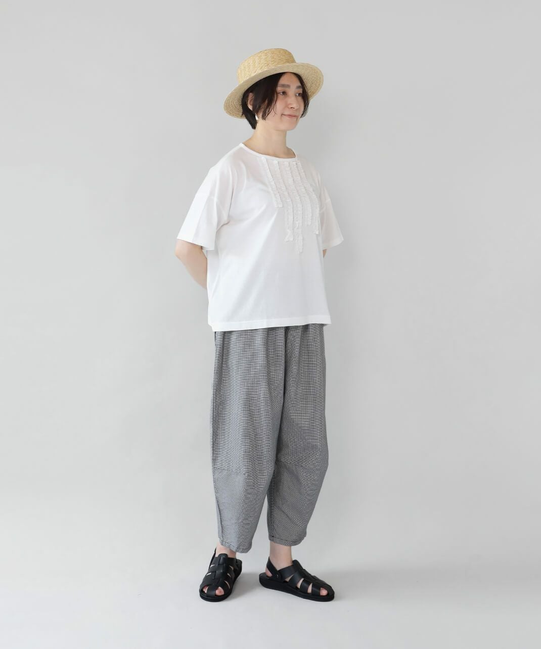 45R スカラップレース フリル カットソー ハケ目カットワーク×天竺のＴシャツ 30%off】nachukara肌触りの良いソフト天竺のフリルTシャツ