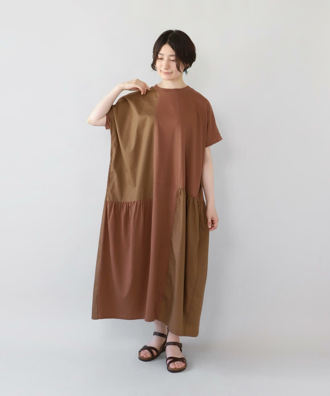 nachukara異素材切替えのパッチワークワンピース | mumokuteki