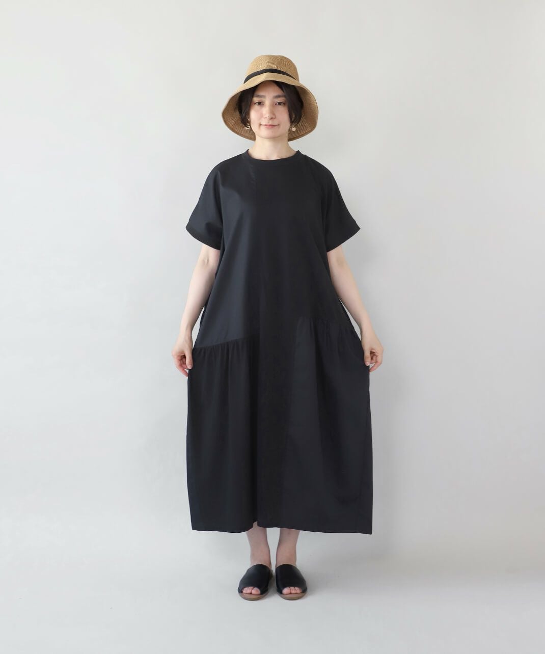 nachukara異素材切替えのパッチワークワンピース | mumokuteki