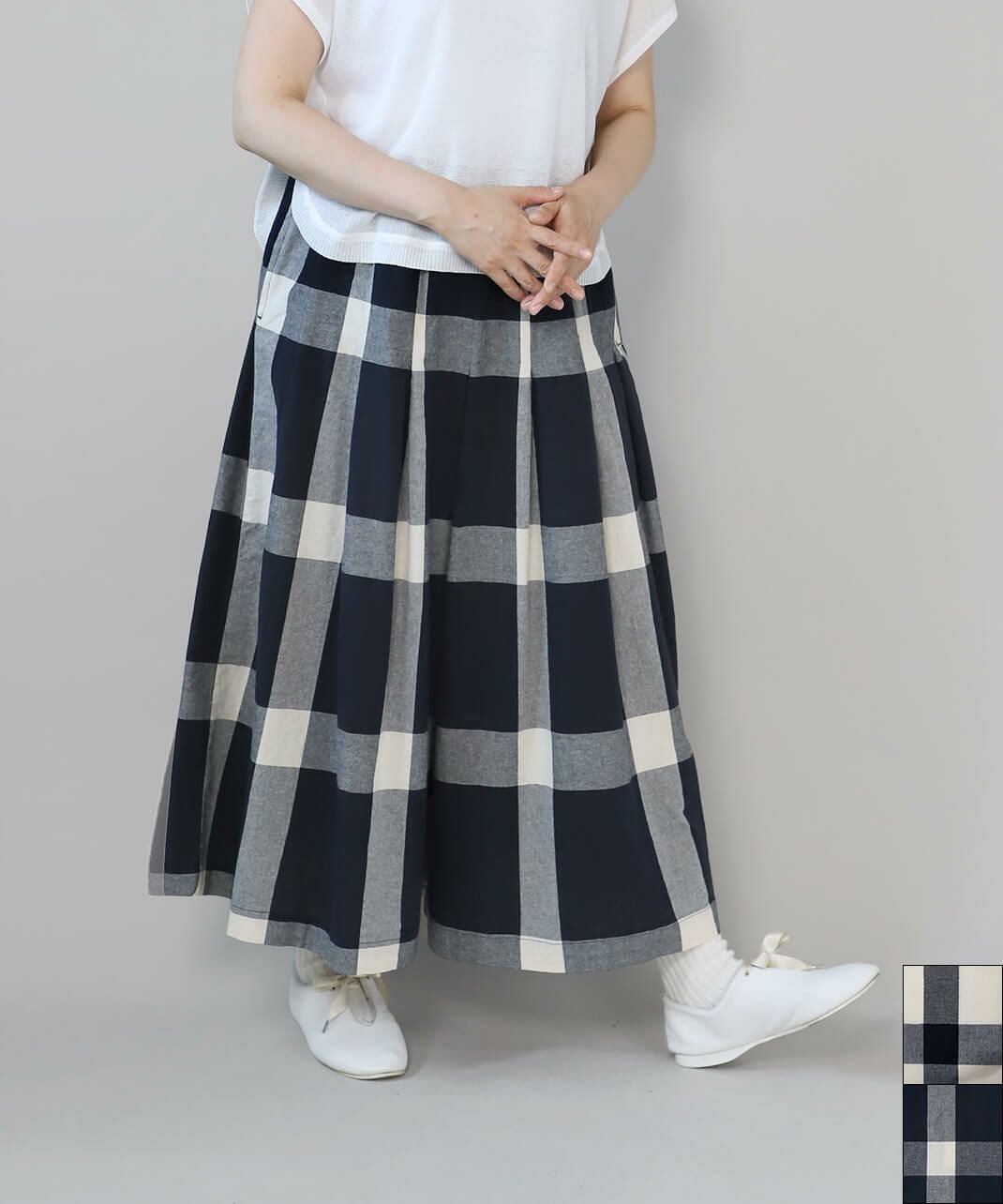 キャピタルチェック柄ガウチョパンツ 膝下丈 D*g*yコットンオックスのチェック柄ガウチョパンツ | mumokuteki