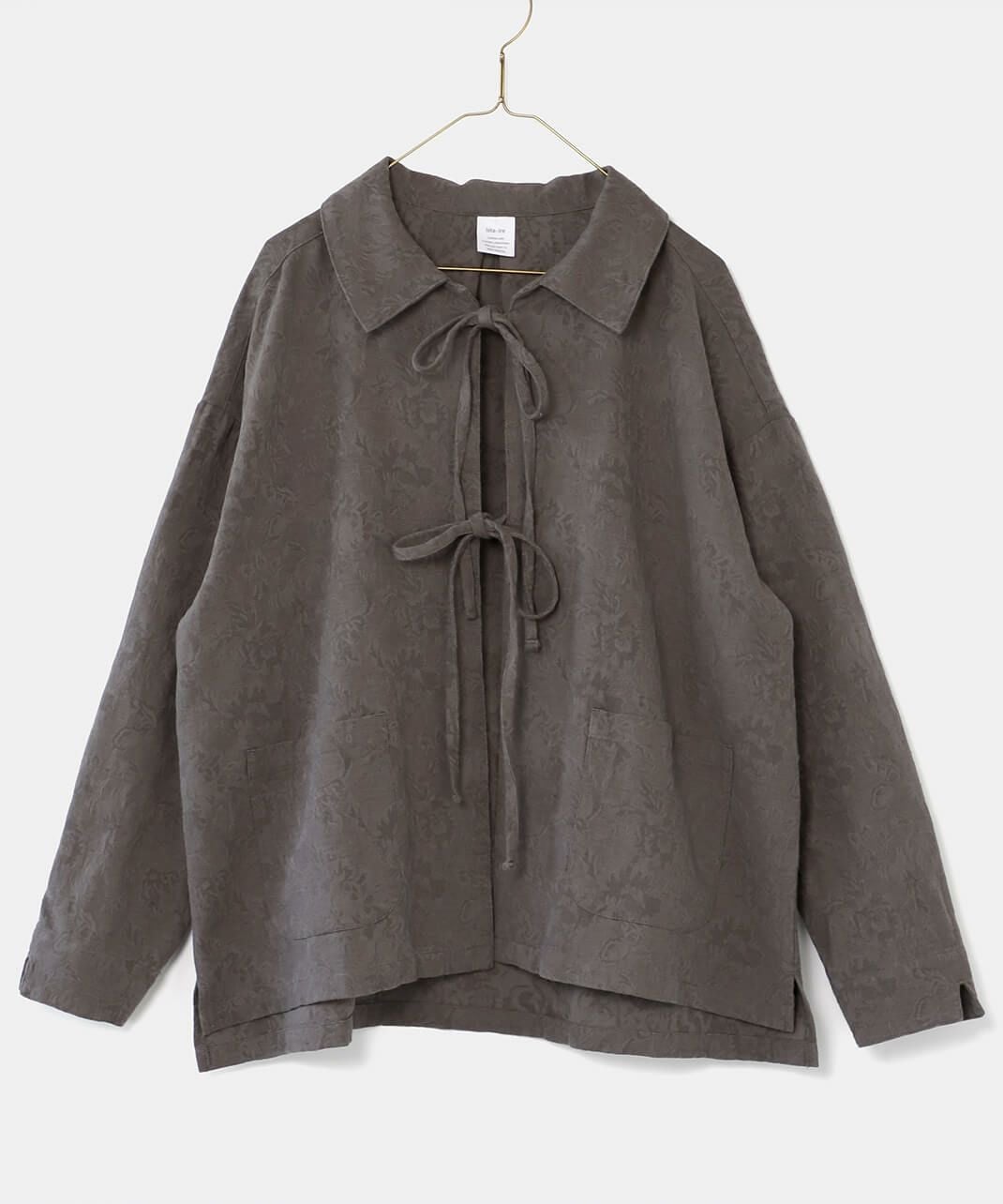 20%off】ista-ireコットンリネンの花柄ジャガードリボンジャケット