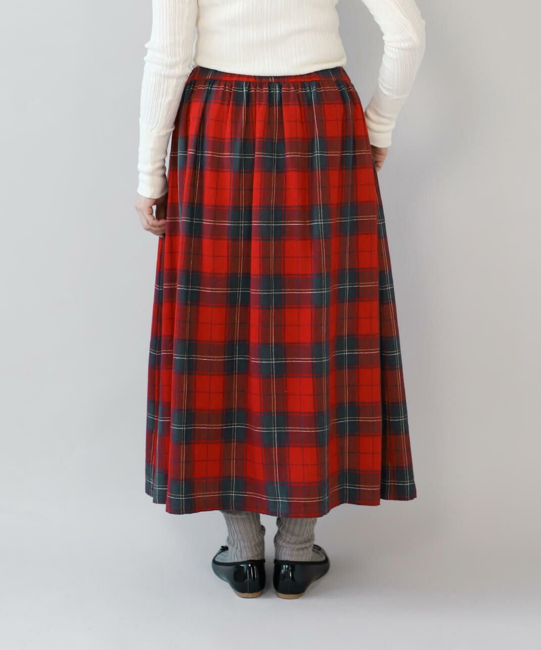 blue willowコットンリネンのチェックギャザースカート | mumokuteki