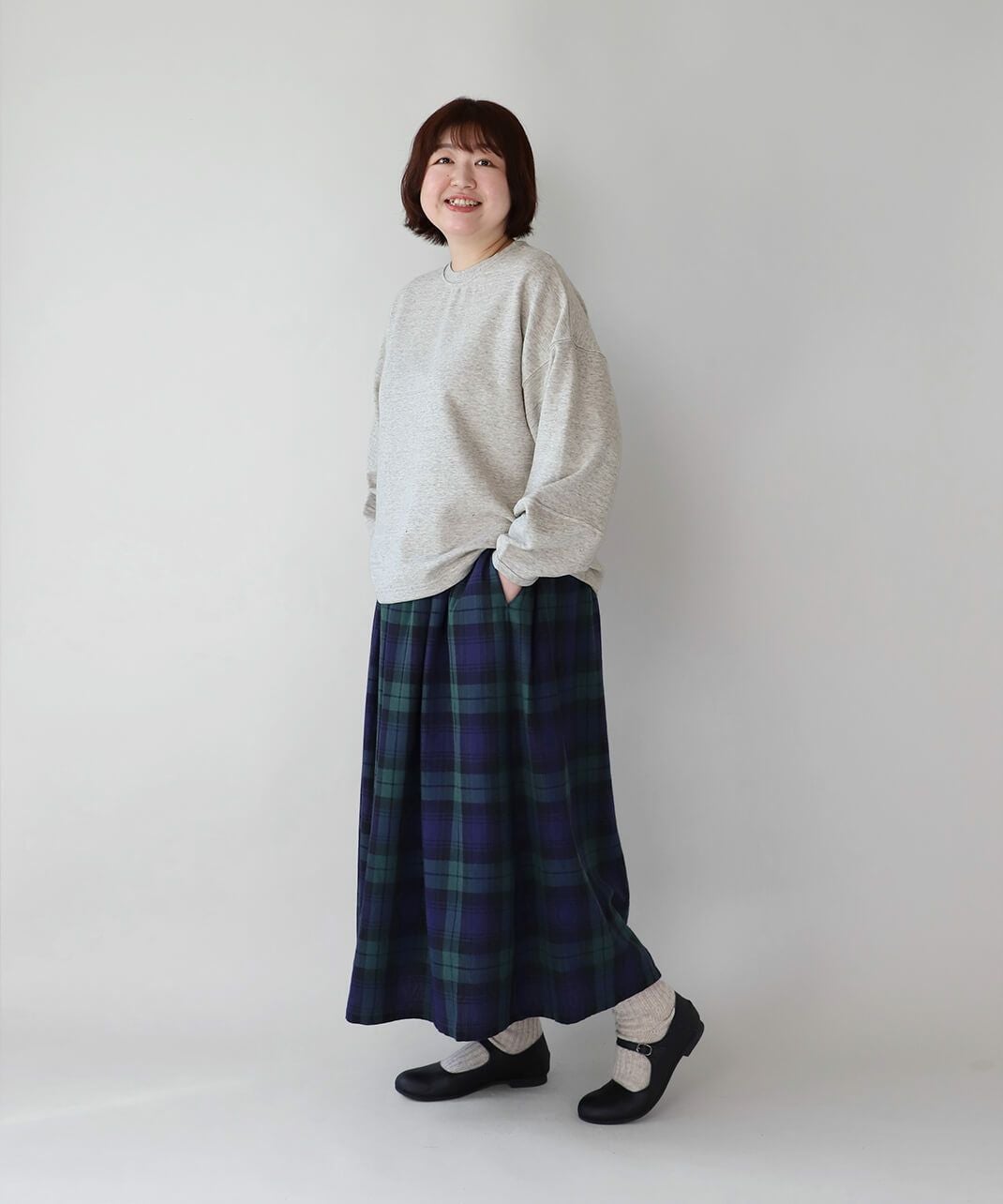 blue willowコットンリネンのチェックギャザースカート | mumokuteki