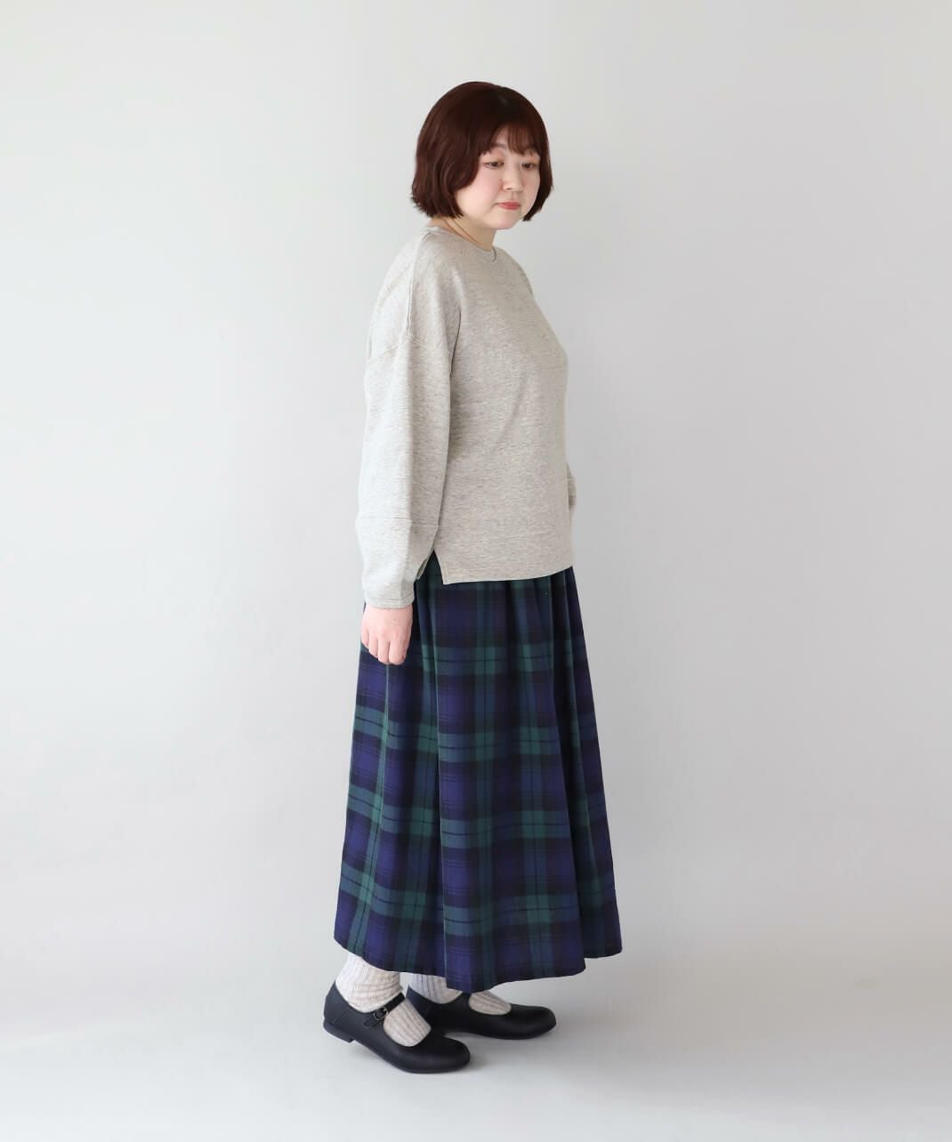 blue willowコットンリネンのチェックギャザースカート | mumokuteki