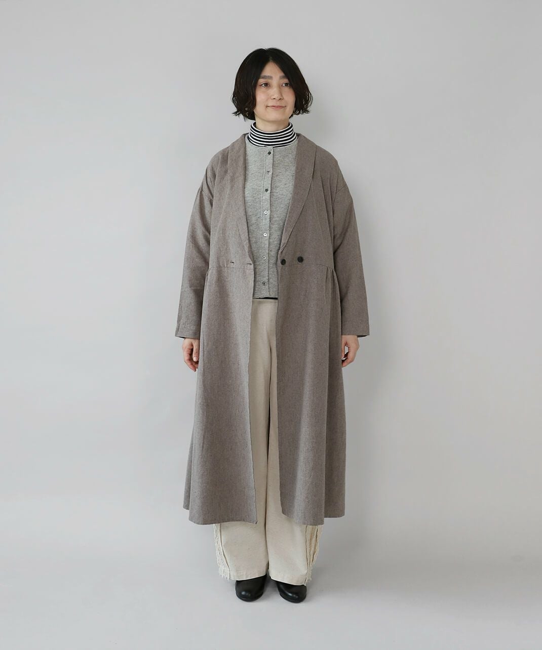 30%off】blue willowコットンリネンのショールカラーコートワンピース