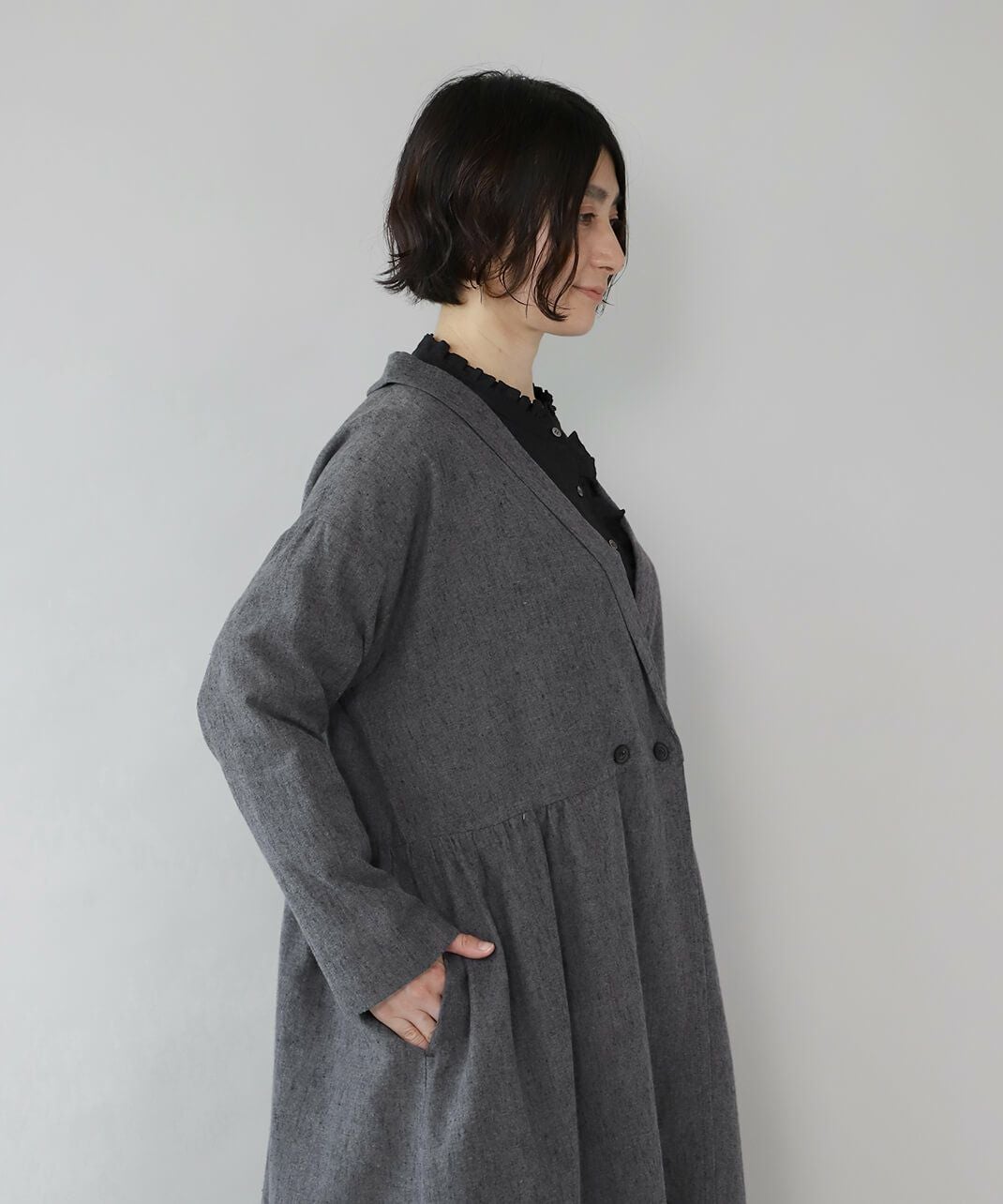 30%off】blue willowコットンリネンのショールカラーコートワンピース