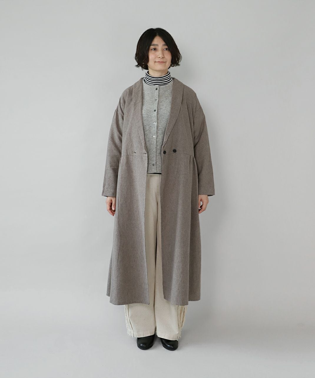 30%off】blue willowコットンリネンのショールカラーコートワンピース