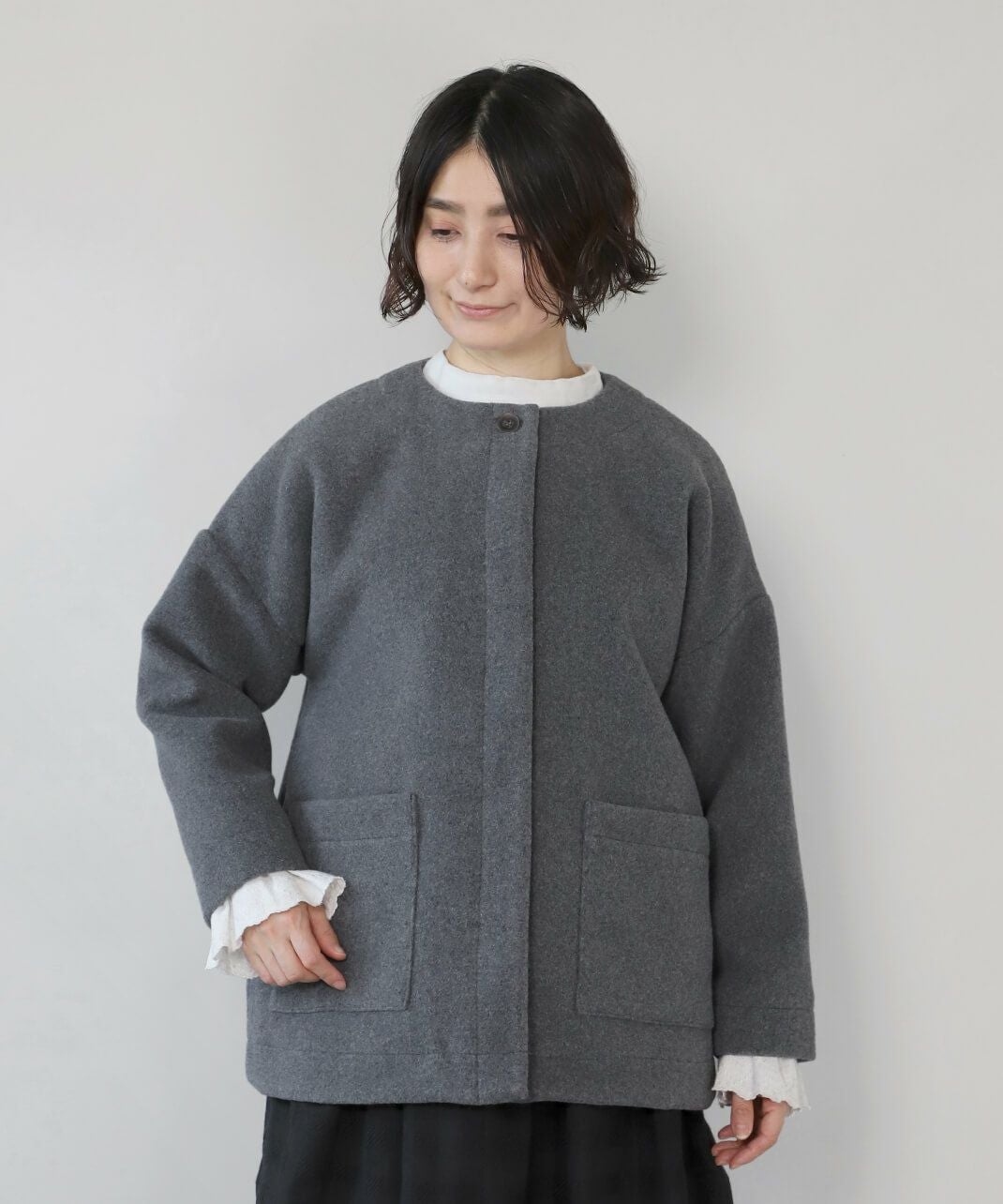 20%off】08Mabウールミックスのノーカラーコート | mumokuteki