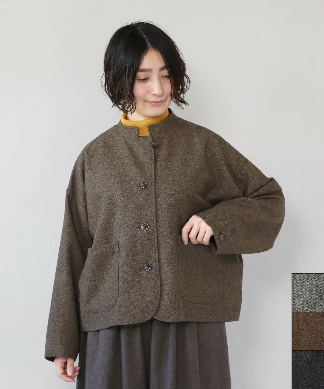 30%off】mumokutekiツイード地のマオカラージャケット | mumokuteki