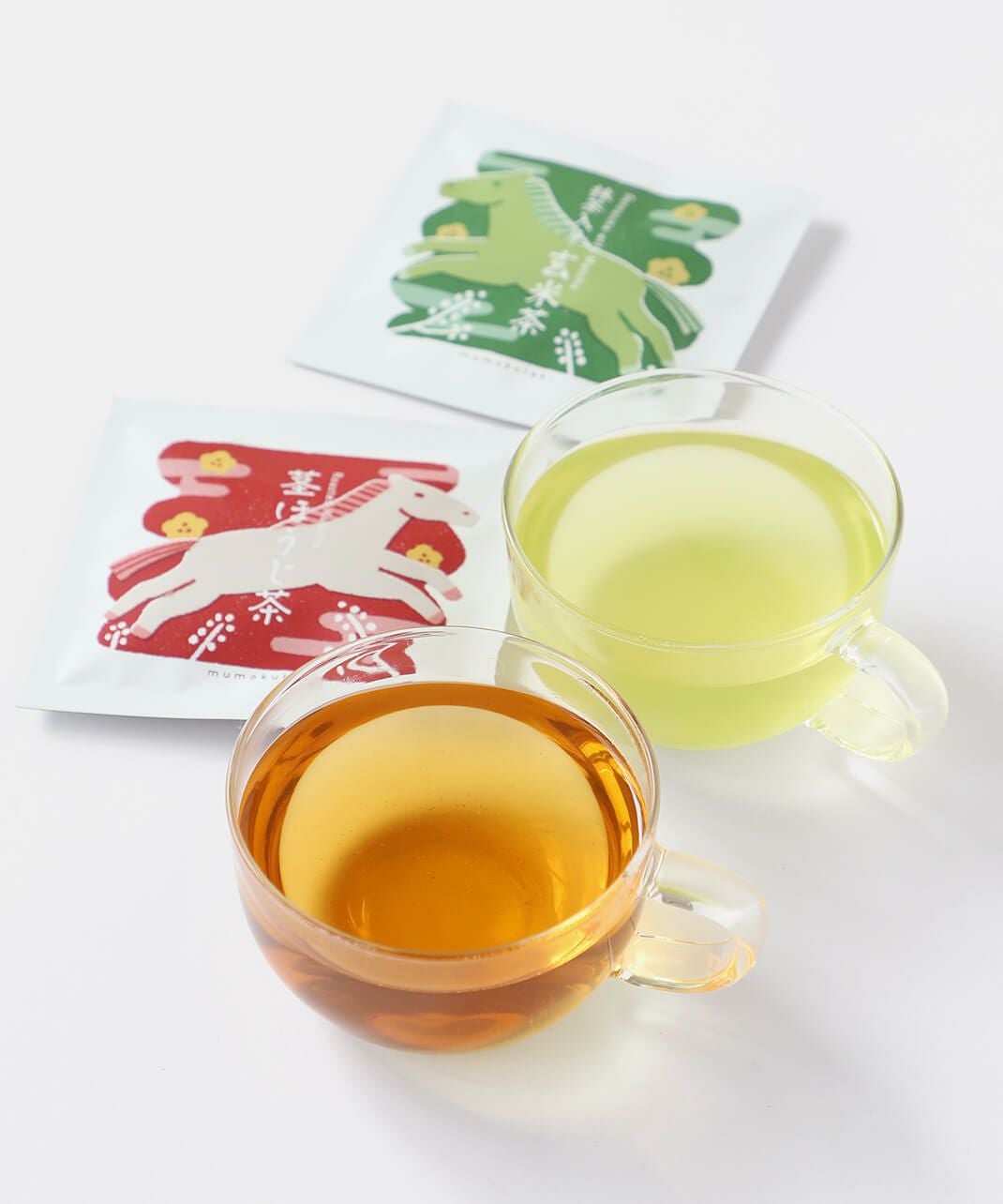 mumokuteki2026年干支茶茎ほうじ茶・抹茶入り玄米茶 | mumokuteki