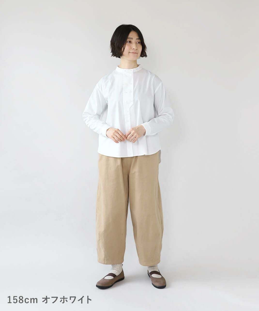 30%off】mumokuteki秘密のダブルボタンバンドカラー長袖シャツ