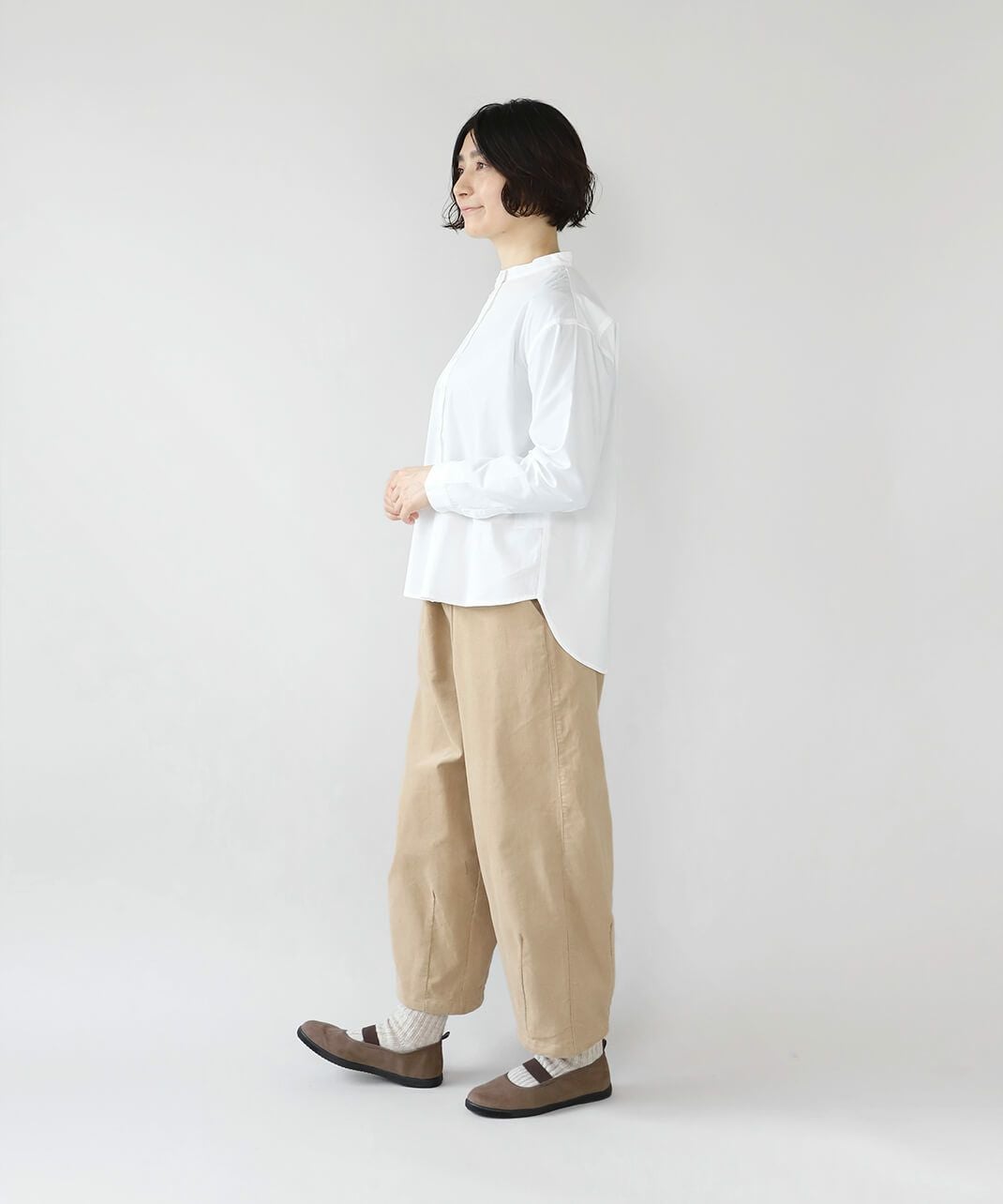 30%off】mumokuteki秘密のダブルボタンバンドカラー長袖シャツ
