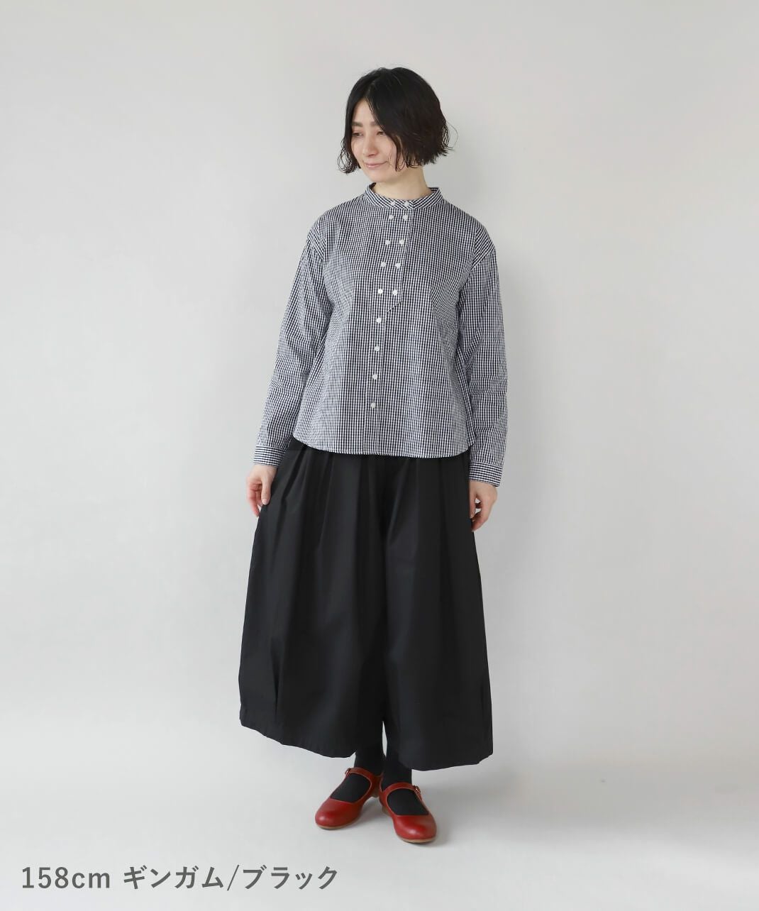 30%off】mumokuteki秘密のダブルボタンバンドカラー長袖シャツ