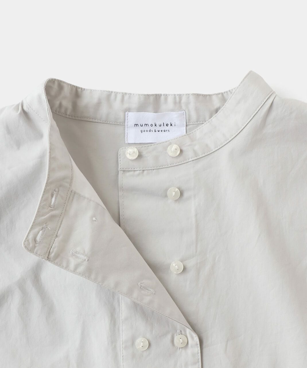 30%off】mumokuteki秘密のダブルボタンバンドカラー長袖シャツ