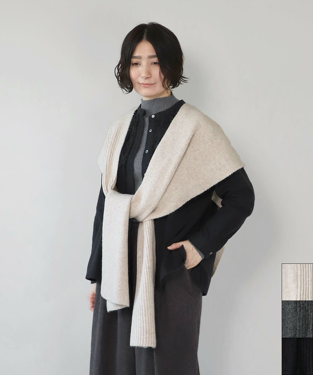 50%off】mumokuteki軽やかであたたかいウール混ロングショール