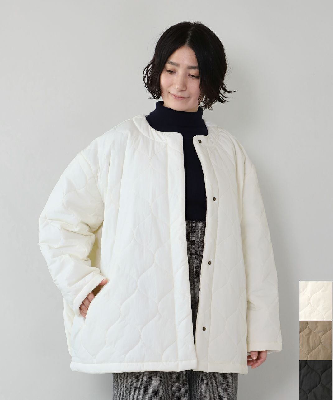 50%off】mumokuteki軽い中綿のワイドキルティングジャケット