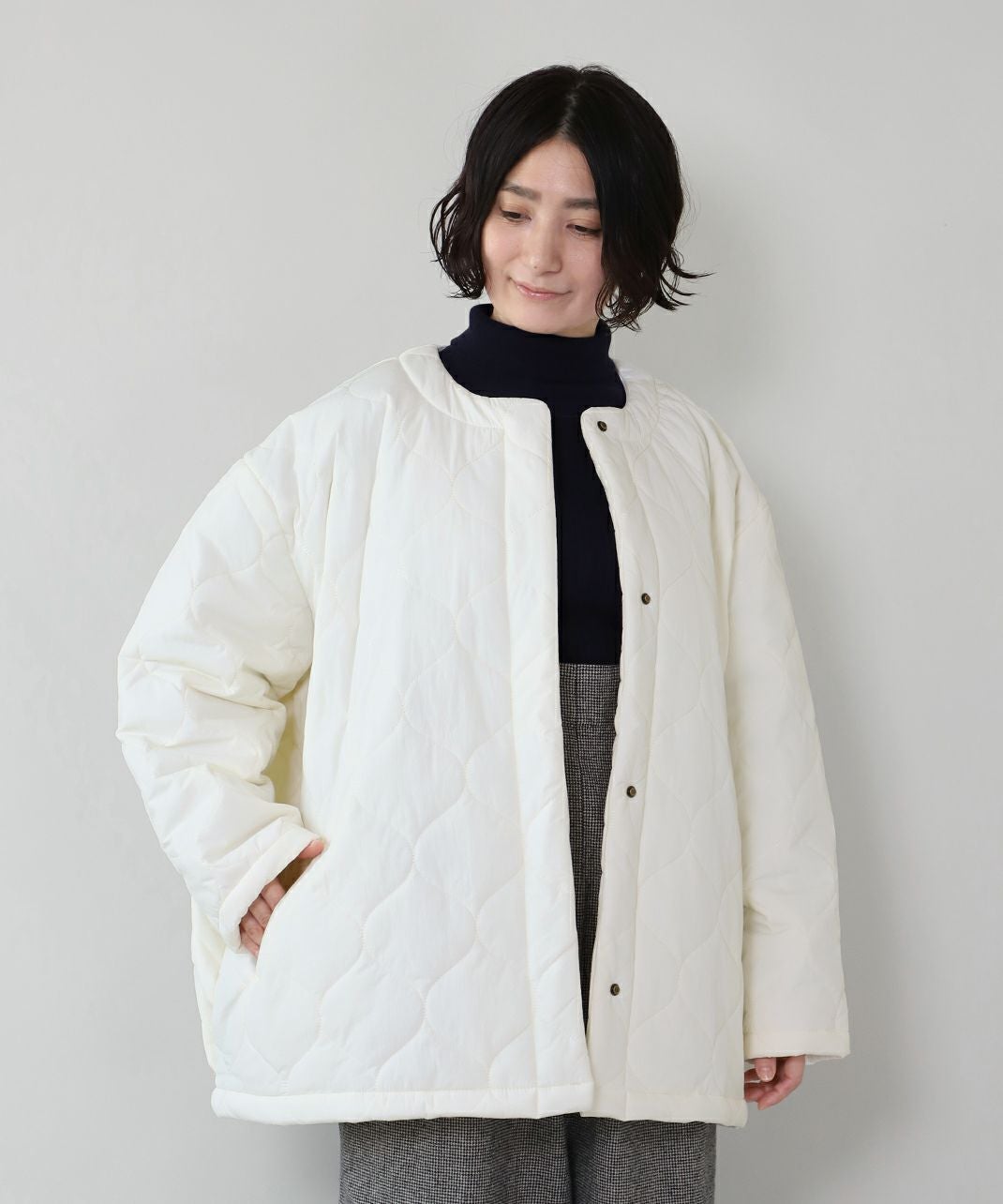 50%off】mumokuteki軽い中綿のワイドキルティングジャケット