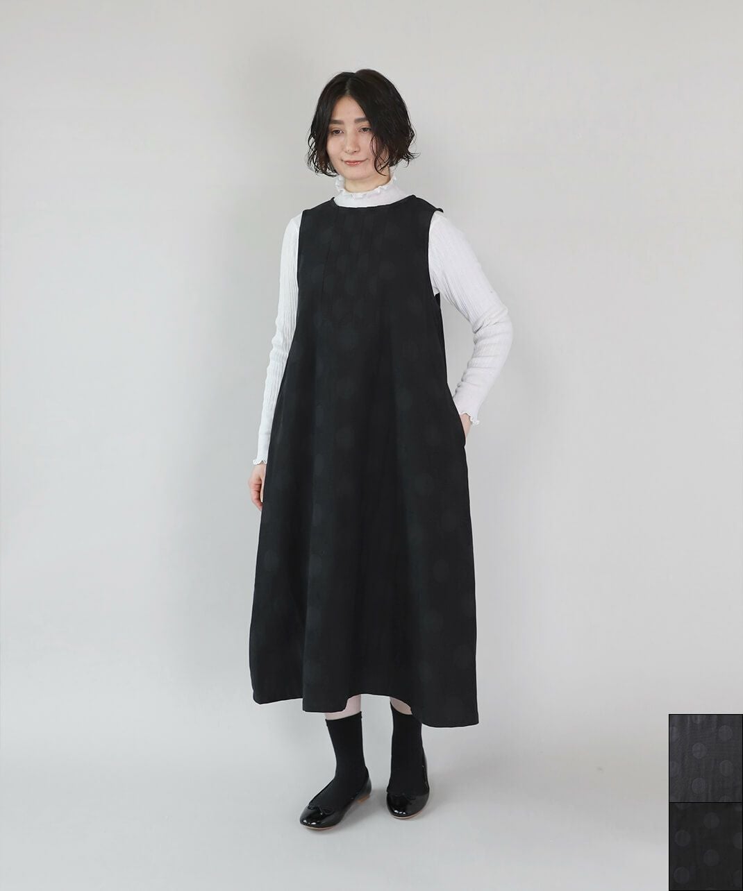 30%off】mumokutekiジャガードドットのノースリーブワンピース