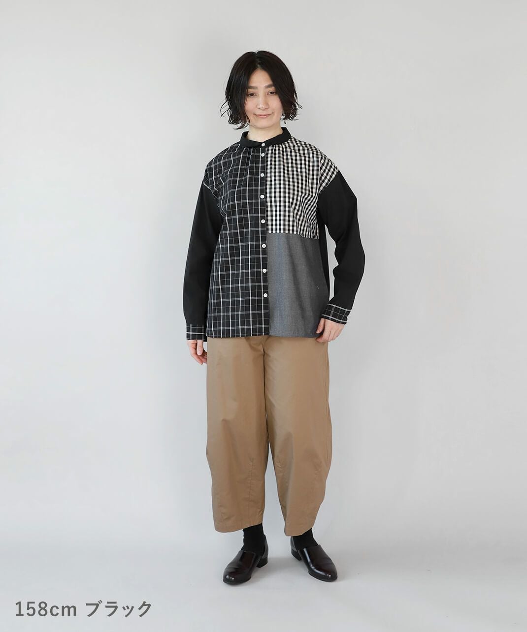 mumokuteki先染めコットンのパッチワークブラウス | mumokuteki