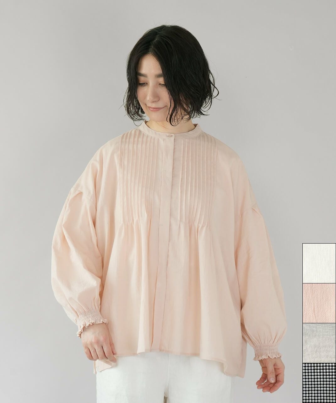 mumokutekiやわらかいコットンのピンタックブラウス | mumokuteki