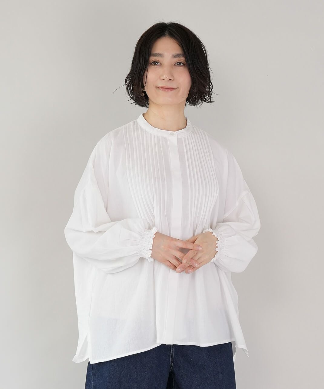 20%off】mumokutekiやわらかいコットンのピンタックブラウス