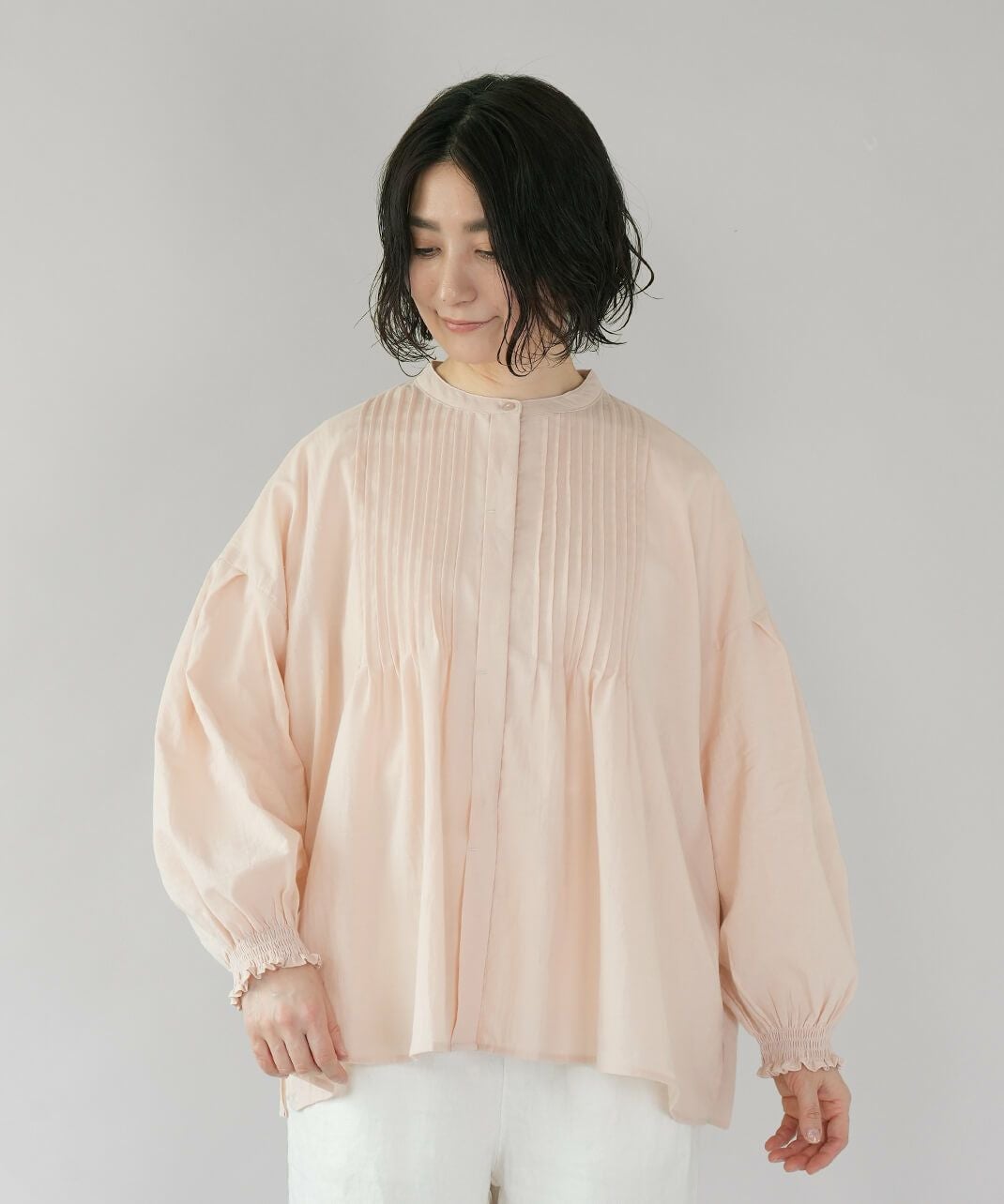 20%off】mumokutekiやわらかいコットンのピンタックブラウス