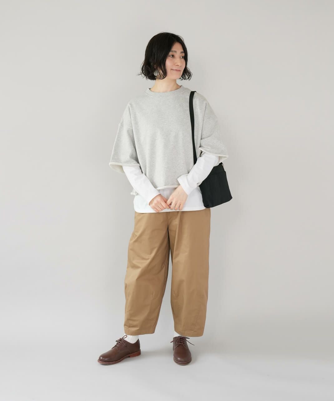 mumokuteki裏毛スウェットの5分袖ワイドプルオーバー | mumokuteki