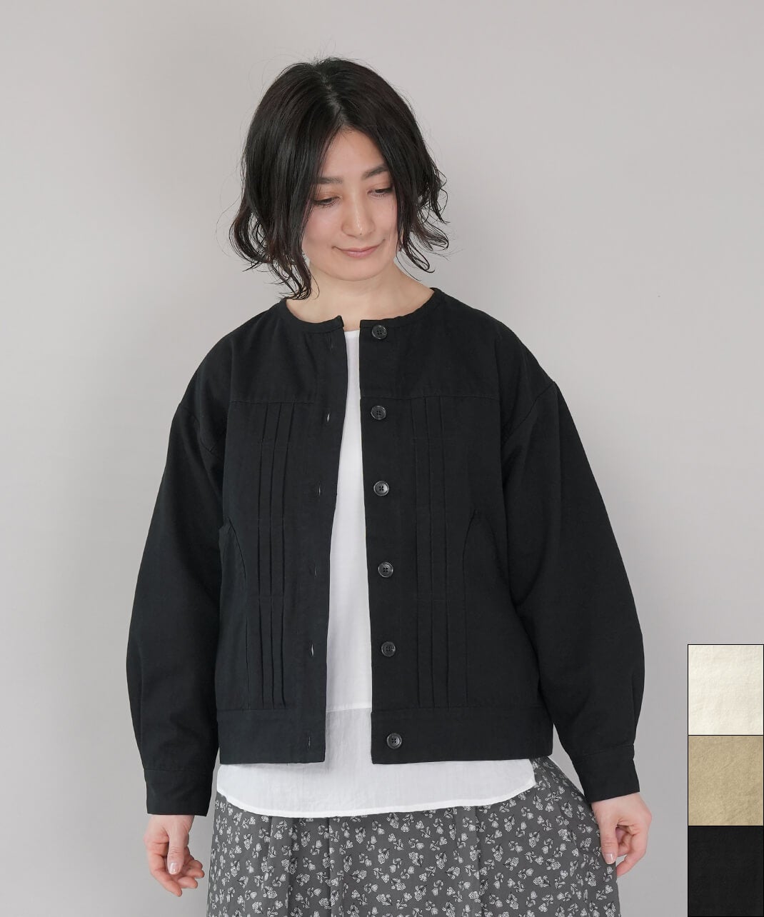 mumokutekiコットンライトキャンバスのノーカラージャケット