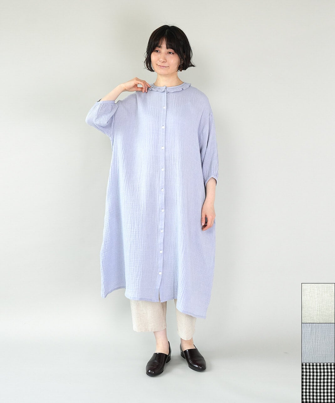 20%off】mumokutekiコットンダブルガーゼのフリルワンピース