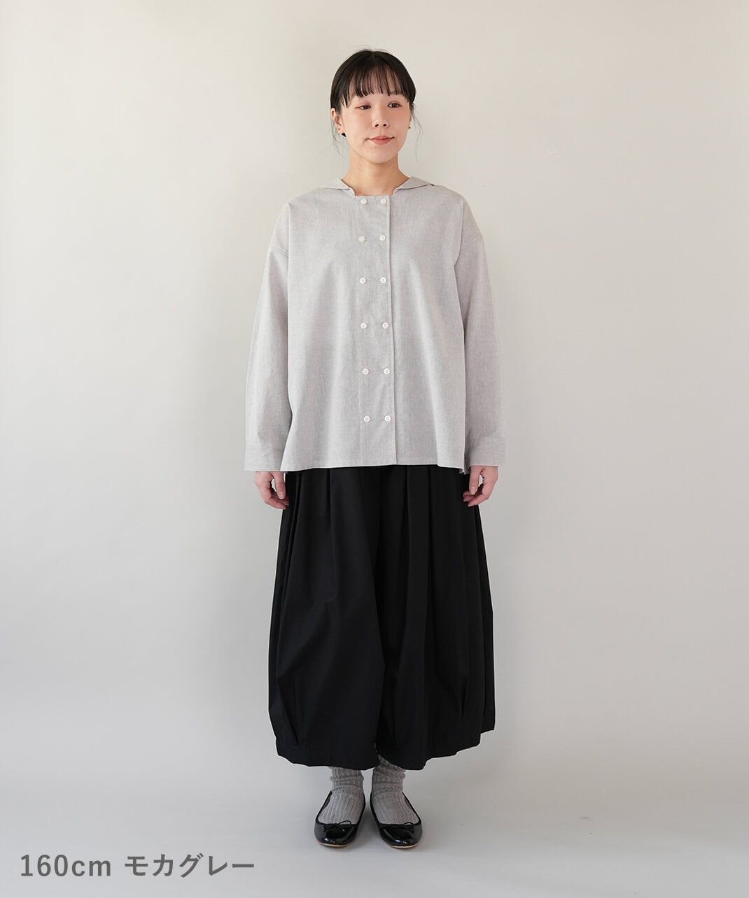 mumokutekiコットンリネンのセーラーダブルボタンブラウス