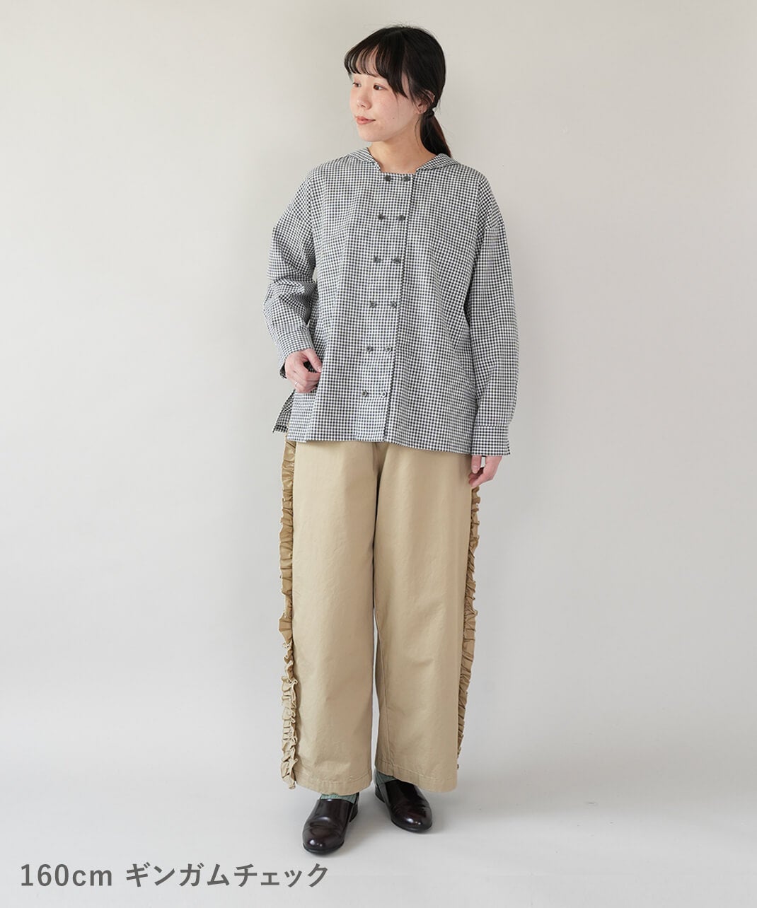 mumokutekiコットンリネンのセーラーダブルボタンブラウス