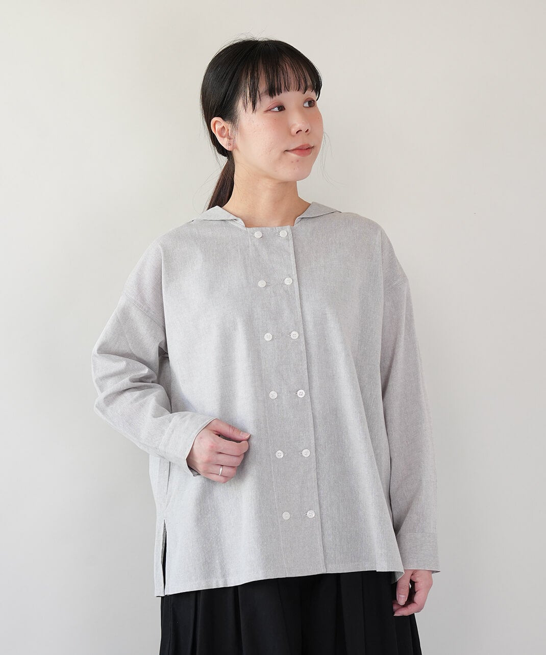 モラビトプルミエ　パネルラッセル・コットンブラウス　タグ付新品【¥75900】 大きい胸専用】タック入フレア2枚袖ジョーゼットブラウス（半袖） 通販