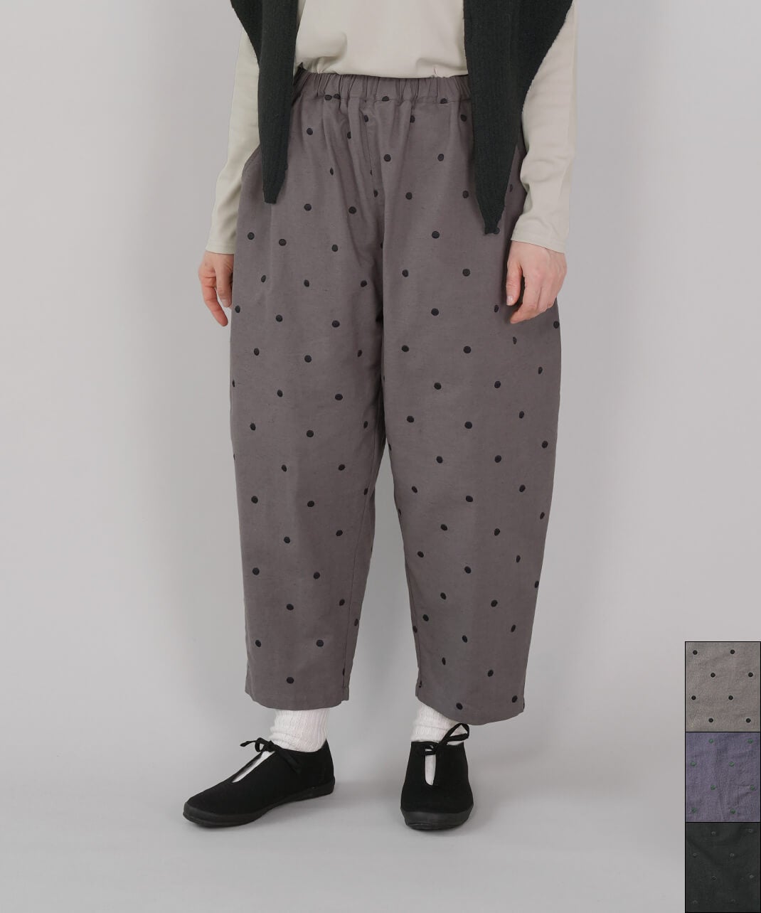 20%off】ista-ireコットンリネンのドットistaパンツ | mumokuteki