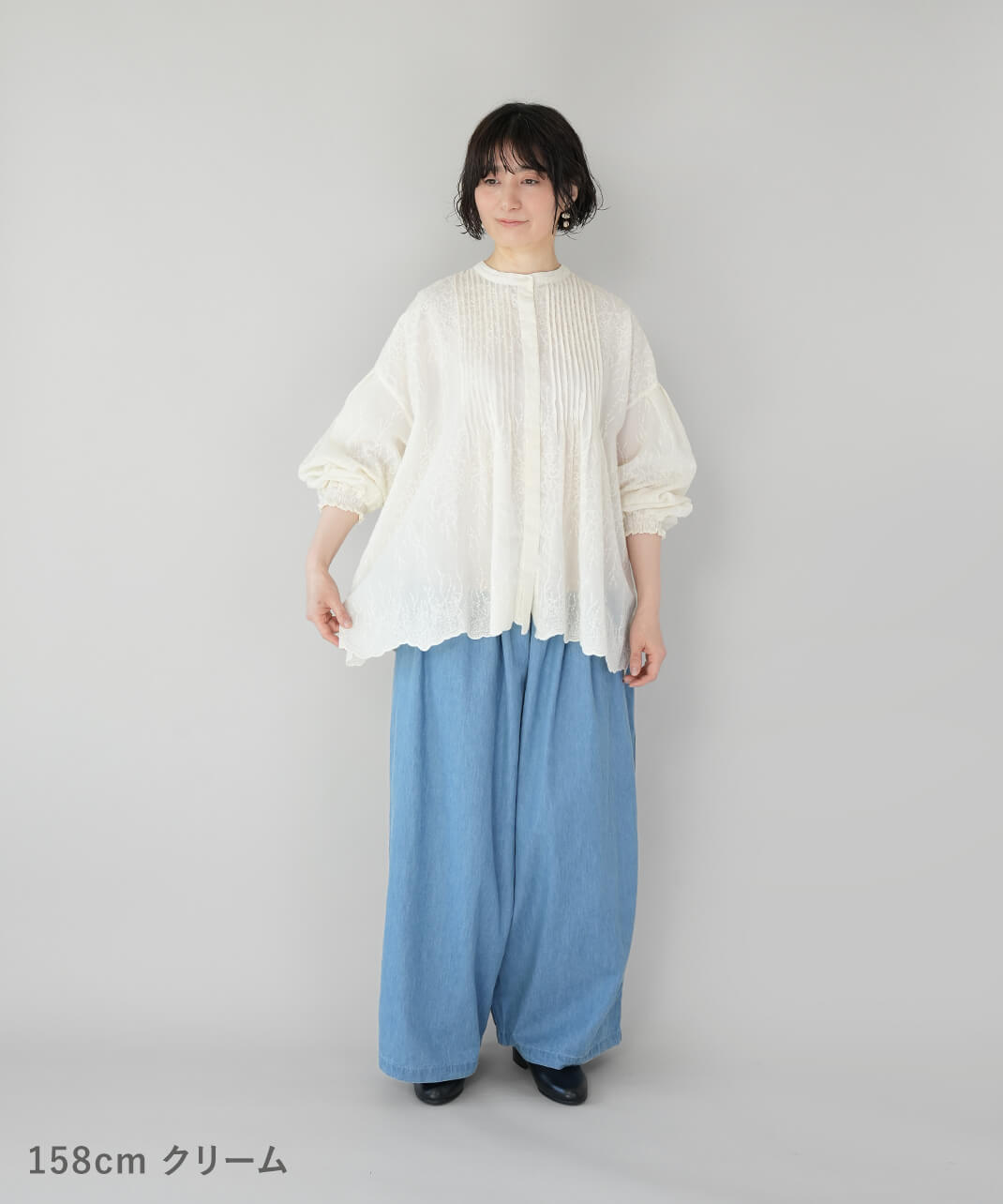 20%off】mumokutekiボタニカルレースのシャーリングブラウス