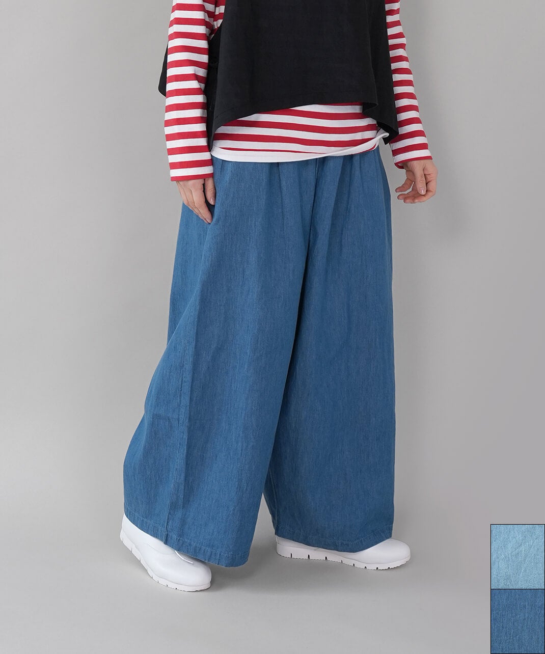 20%off】mumokutekiコットンデニムのタックワイドパンツ | mumokuteki