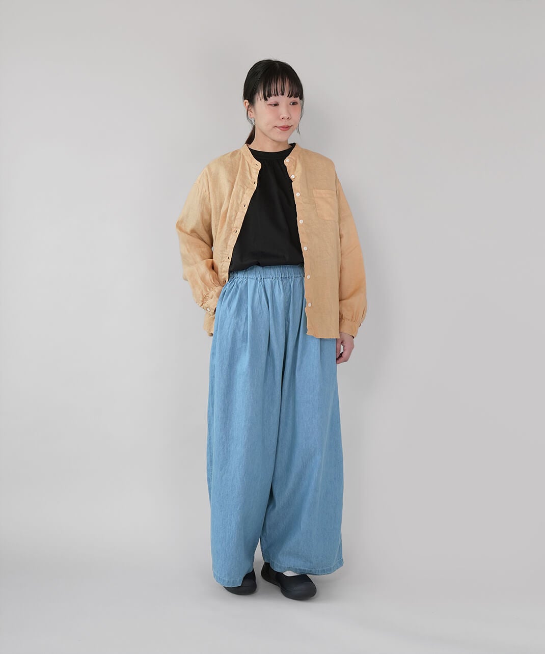 20%off】mumokutekiコットンデニムのタックワイドパンツ | mumokuteki